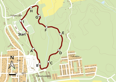 Karta som visar sträckning för motionsspåret i Pålsboda
